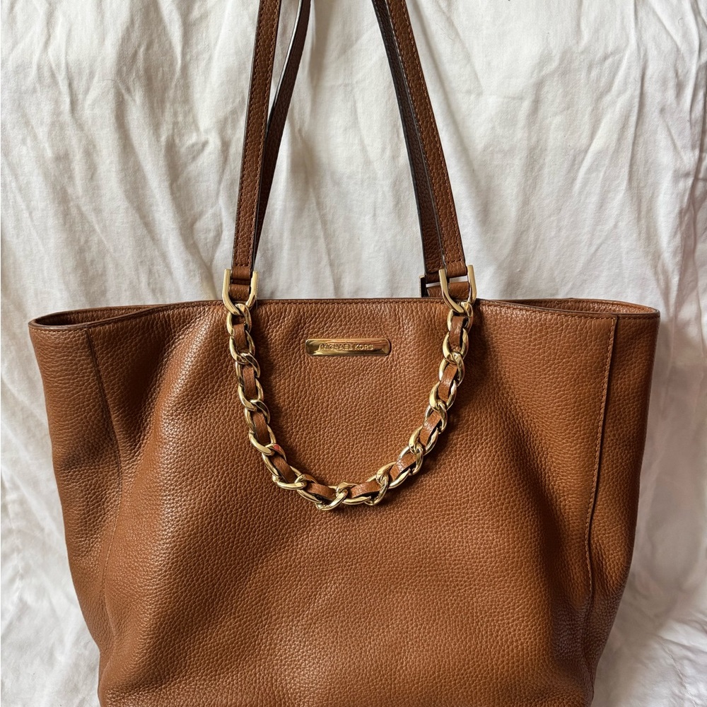 Michael Kors Jet Set Chain Tote Brown Pebbled Leather Gold Hardware